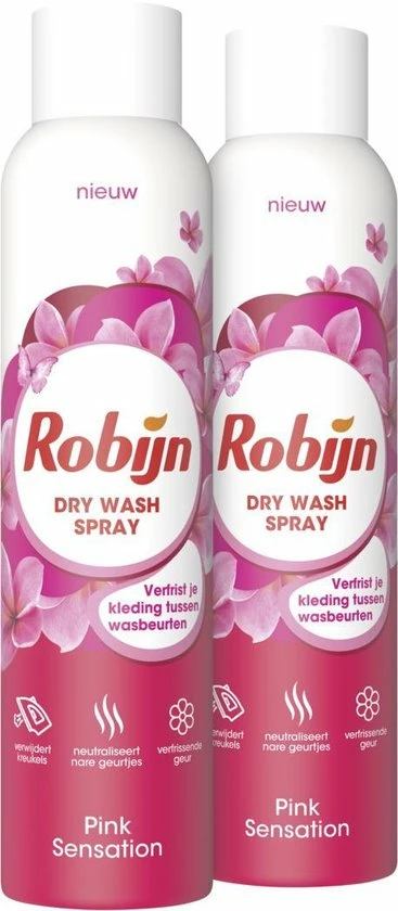 Robijn Pink Sensation Dry Wash Spray - 2 X 200 Ml - Voordeelverpakking 1 Robijn Pink Sensation Dry Wash Spray - 2 X 200 Ml - Voordeelverpakking