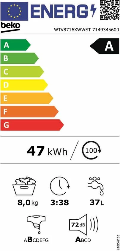 Beko WTV8716XWWST Steamcure - Wasmachine 3 Beko WTV8716XWWST Steamcure - Wasmachine - Afbeelding 3