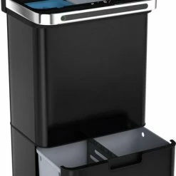Prullenbak Met Sensor - 60 L - Zwart - Afvalscheiding Vuilbak StangVollby Halden - RVS - 4 Vakken - Automatisch Lucht Filter - 60 Liter (2×18L + 2×12L) - Automatische Soft Close Deksel Met Infrarood Sensor - 4 Vaks Afvalemmer - Bacterie Filter