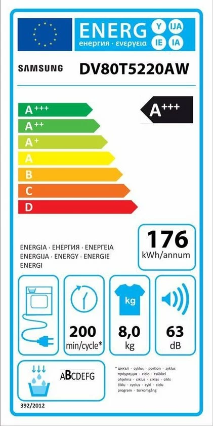 Samsung DV80T5220AW - 5000 Serie - Warmtepompdroger 16 Samsung DV80T5220AW - 5000 Serie - Warmtepompdroger - Afbeelding 16