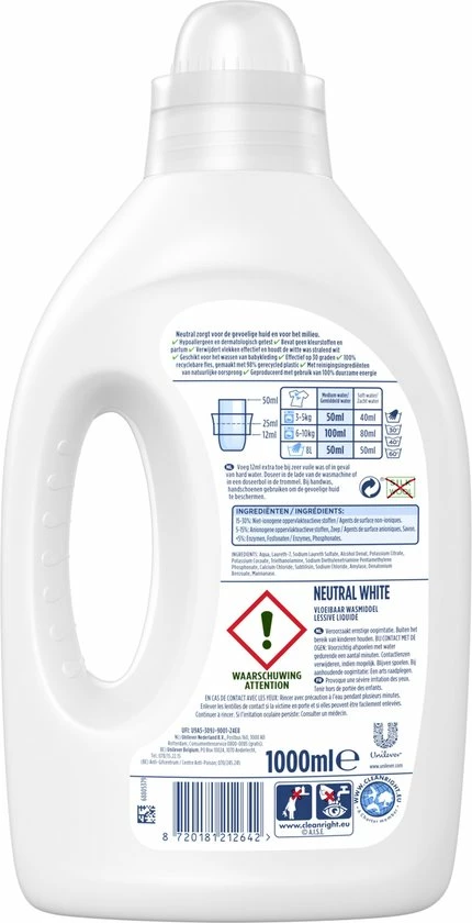 Neutral Neutral Wasmiddel Pakket Parfumvrij En Hypoallergeen Wit + Zwart + Kleur Zorgt Voor De Gevoelige Huid én Voor Het Milieu (1+1+1) X 20 Wasbeurten 3 Neutral Neutral Wasmiddel Pakket Parfumvrij En Hypoallergeen Wit + Zwart + Kleur Zorgt Voor De Gevoelige Huid én Voor Het Milieu (1+1+1) X 20 Wasbeurten - Afbeelding 3