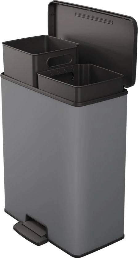 Curver Deco Bin Duo Prullenbak - 26L+26L - Afvalscheiding - Rechthoekig - Lichtgrijs 1 Curver Deco Bin Duo Prullenbak - 26L+26L - Afvalscheiding - Rechthoekig - Lichtgrijs