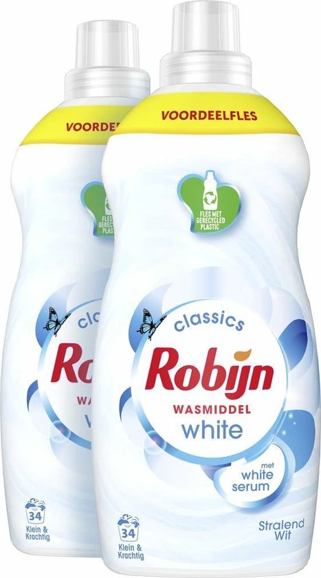 Robijn Klein & Krachtig Classics Stralend Wit Vloeibaar Wasmiddel - 2 X 34 Wasbeurten - Voordeelverpakking 3 Robijn Klein & Krachtig Classics Stralend Wit Vloeibaar Wasmiddel - 2 X 34 Wasbeurten - Voordeelverpakking - Afbeelding 3