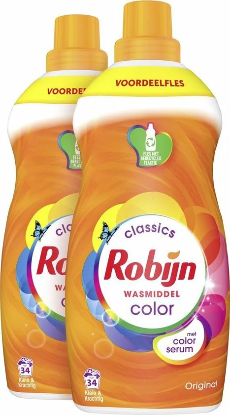 Robijn Klein & Krachtig Color Vloeibaar Wasmiddel - 2 X 34 Wasbeurten - Voordeelverpakking 3 Robijn Klein & Krachtig Color Vloeibaar Wasmiddel - 2 X 34 Wasbeurten - Voordeelverpakking - Afbeelding 3