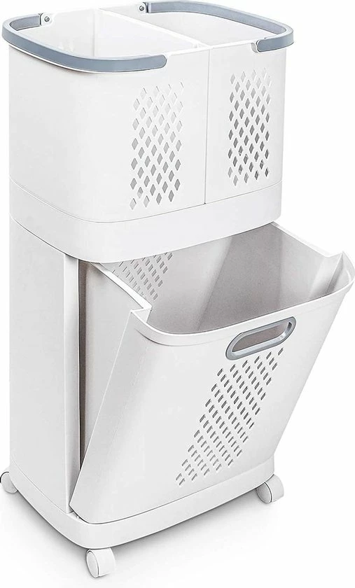 Sens Design Wasmanden Met Deksel - Wassorteerder 3 Vakken Op Wieltjes 1 Sens Design Wasmanden Met Deksel - Wassorteerder 3 Vakken Op Wieltjes
