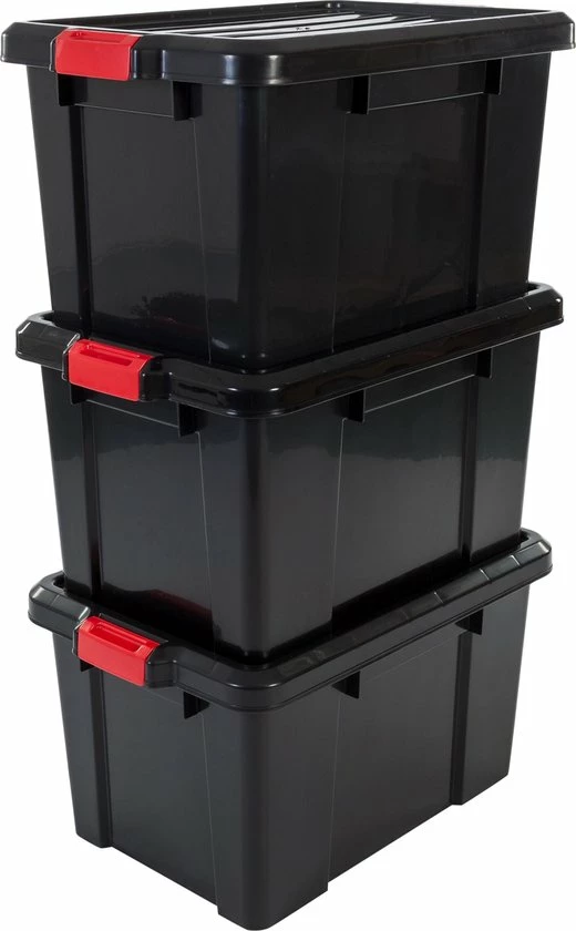 IRIS OHYAMA IRIS Powerbox Opbergbox - 50L - 3 Stuks - Zwart/Rood 1 IRIS OHYAMA IRIS Powerbox Opbergbox - 50L - 3 Stuks - Zwart/Rood
