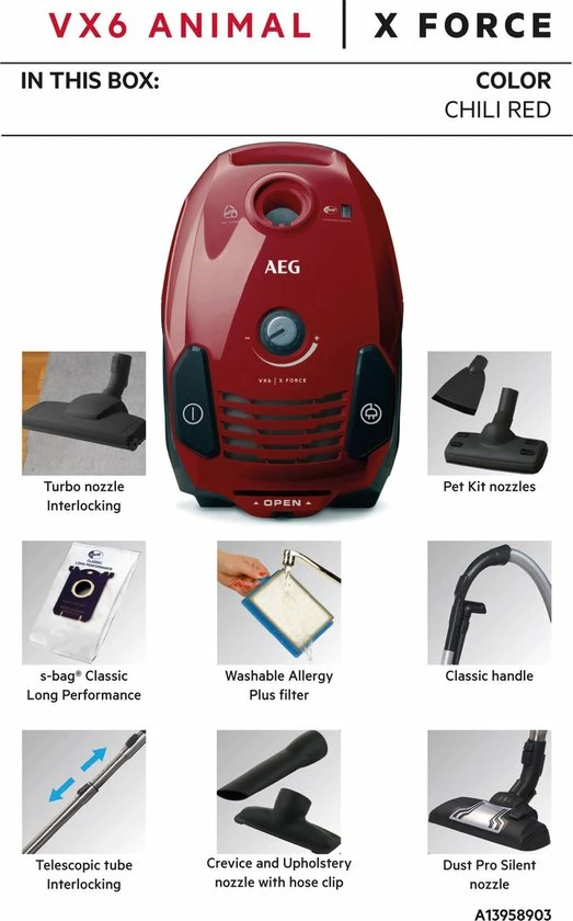 AEG VX6-2-CR-A Animal Edition - Stofzuiger Met Zak - Hepa Filter AEG - Rood 15 AEG VX6-2-CR-A Animal Edition - Stofzuiger Met Zak - Hepa Filter AEG - Rood - Afbeelding 15