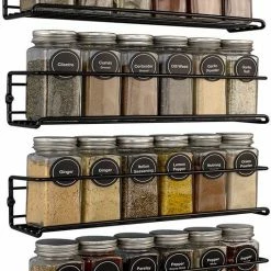 Comforder Kruidenrek Ophangbaar - Kruiden Organizer - 4 Kruidenrekken - Voor 24 Kruidenpotjes - Zwart
