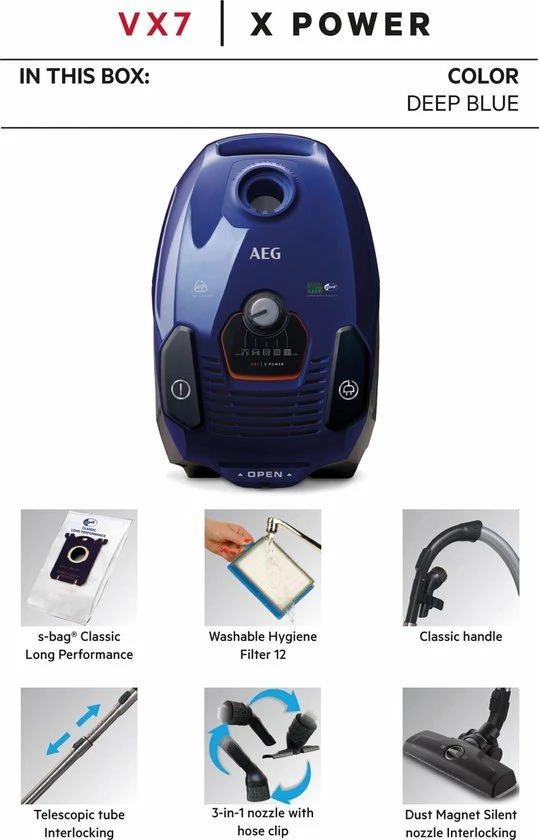 AEG VX7-2-DB - Stofzuiger Met Zak - Stofzuiger Met Stofzak - Stofzuigers - Blauw 4 AEG VX7-2-DB - Stofzuiger Met Zak - Stofzuiger Met Stofzak - Stofzuigers - Blauw - Afbeelding 4