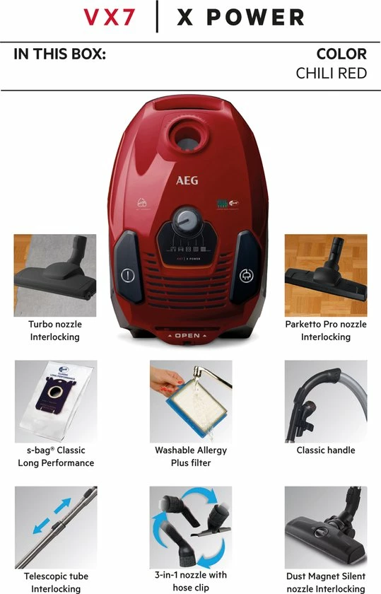 AEG VX7-2-ANIM - Animal Edition - Stofzuiger Met Zak - Stofzuigen - Stofzuigers - Chili Red 7 AEG VX7-2-ANIM - Animal Edition - Stofzuiger Met Zak - Stofzuigen - Stofzuigers - Chili Red - Afbeelding 7