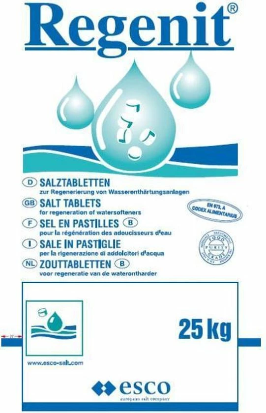 Esco Regenit Onthardingszout Tabletten 25 Kilo Levering 2 Esco Regenit Onthardingszout Tabletten 25 Kilo Levering - Afbeelding 2
