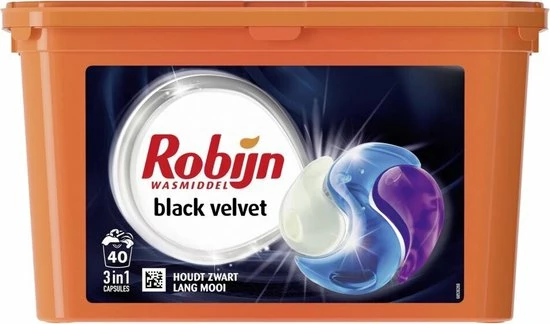 Robijn Black Velvet 3 In 1 Wascapsules - 40 Wasbeurten - Kwartaalbox 1 Robijn Black Velvet 3 In 1 Wascapsules - 40 Wasbeurten - Kwartaalbox