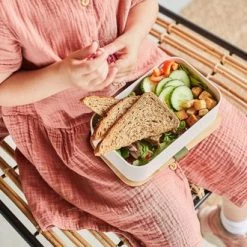 Homra Lunchbox BBOO Grey - Broodtrommel - 2 Compartimenten Brooddoos - Lunch To Go - FSC Bamboo - Duurzaam Kunststof - BPA Vrij - Lunchtrommel - Diepvriesbestendig -SolisVac Plus Shop 550x330 6