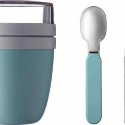 Mepal - Lunchpot + Vouwlepel Ellipse - Nordic Green - Yoghurtbeker Met Lepel - Muesli Beker To Go - Geschikt Voor Vriezer, Magnetron En Vaatwasser.