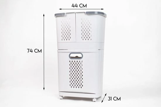 Sens Design Wasmanden Met Deksel - Wassorteerder 3 Vakken Op Wieltjes 5 Sens Design Wasmanden Met Deksel - Wassorteerder 3 Vakken Op Wieltjes - Afbeelding 5