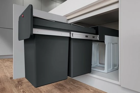 Hailo Tandem - Inbouw Prullenbak - 2x 14 Liter Inhoud - 25,1 X 40 X 49 Cm - Met 2 Compartimenten - Zwart 2 Hailo Tandem - Inbouw Prullenbak - 2x 14 Liter Inhoud - 25,1 X 40 X 49 Cm - Met 2 Compartimenten - Zwart - Afbeelding 2