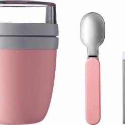 Mepal - Lunchpot + Vouwlepel Ellipse - Nordic Pink - Yoghurtbeker Met Lepel - Muesli Beker To Go - Geschikt Voor Vriezer, Magnetron En Vaatwasser.