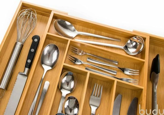 Budu Uitschuifbare Bamboe Bestekbak #47 (47 Cm Diep) - Bestekcassette Hout - Besteklade - 47 X 30,6 - 50 Cm - 6/8 Vakken 4 Budu Uitschuifbare Bamboe Bestekbak #47 (47 Cm Diep) - Bestekcassette Hout - Besteklade - 47 X 30,6 - 50 Cm - 6/8 Vakken - Afbeelding 4