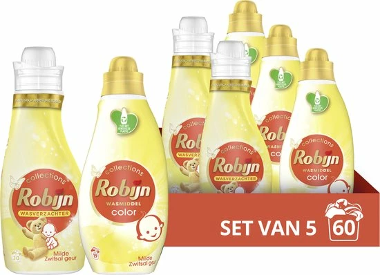 Robijn Perfect Match Zwitsal Wasmiddel En Wasverzachter Pakket - 5 Stuks - Voordeelverpakking 1 Robijn Perfect Match Zwitsal Wasmiddel En Wasverzachter Pakket - 5 Stuks - Voordeelverpakking