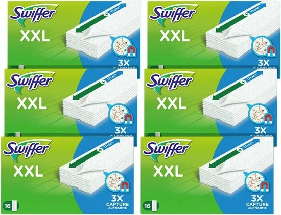 Swiffer Vloerreiniger XXL Droge Doekjes - Voordeelverpakking 6 X 16 Navullingen 1 Swiffer Vloerreiniger XXL Droge Doekjes - Voordeelverpakking 6 X 16 Navullingen