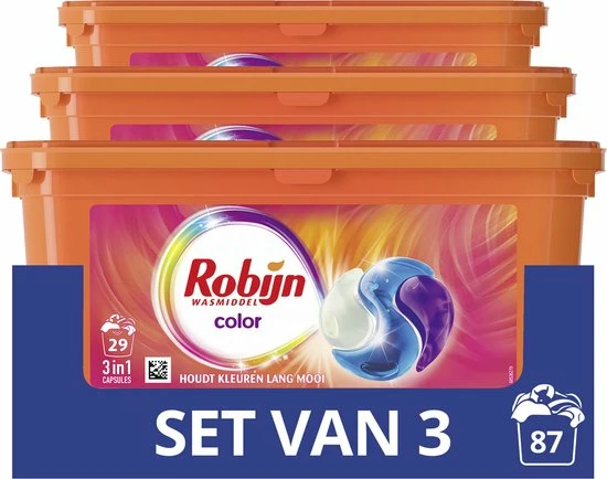 Robijn Color 3 In 1 Wascapsules - 3 X 29 Wasbeurten - Halfjaarbox 5 Robijn Color 3 In 1 Wascapsules - 3 X 29 Wasbeurten - Halfjaarbox - Afbeelding 5