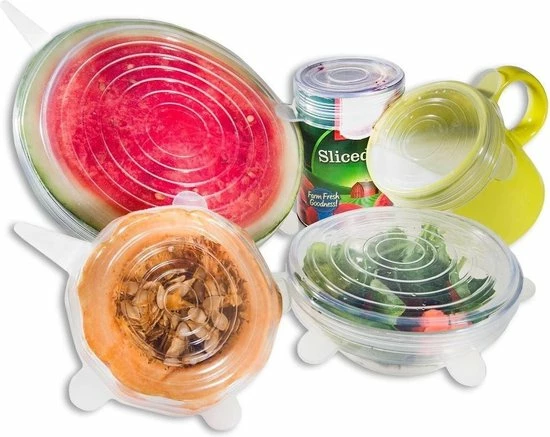 Merkloos Senobia Kitchen Princess Siliconen Deksels - Herbruikbaar - 6 Stuks - Transparant 2 Merkloos Senobia Kitchen Princess Siliconen Deksels - Herbruikbaar - 6 Stuks - Transparant - Afbeelding 2