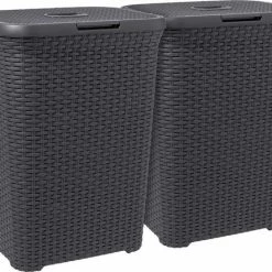 Curver Style Wasmand Met Deksel - 60L - 2 Stuks - Antraciet