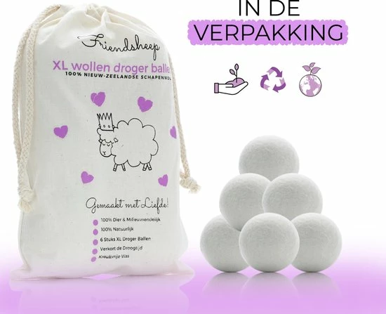 Friendsheep Nieuw Zeelands Herbruikbare Wollen Drogerballen - Wasbollen - Schaapswol -Duurzame Wasballen - 6 Stuks 4 Friendsheep Nieuw Zeelands Herbruikbare Wollen Drogerballen - Wasbollen - Schaapswol -Duurzame Wasballen - 6 Stuks - Afbeelding 4