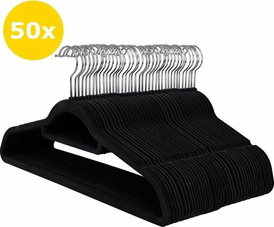 ACAZA - 50 Anti-slip Kleerhangers - Ultra-dunne Kledinghangers Met Fluweel - Kapstokken - Zwart 1 ACAZA - 50 Anti-slip Kleerhangers - Ultra-dunne Kledinghangers Met Fluweel - Kapstokken - Zwart