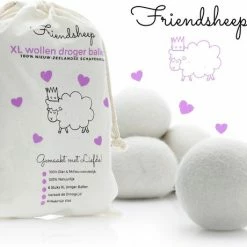 Friendsheep Nieuw Zeelands Herbruikbare Wollen Drogerballen - Wasbollen - Schaapswol -Duurzame Wasballen - 6 Stuks