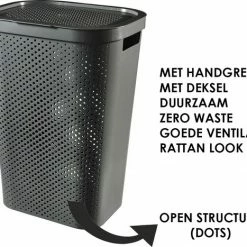 Curver Infinity Dots Recycled Wasmand Met Deksel - 60L - Antraciet -SolisVac Plus Shop 550x467 4