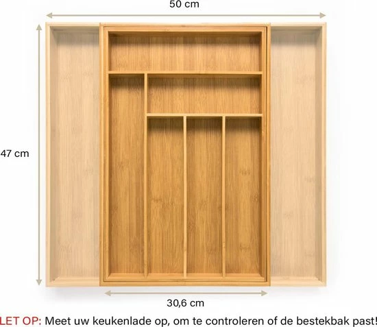 Budu Uitschuifbare Bamboe Bestekbak #47 (47 Cm Diep) - Bestekcassette Hout - Besteklade - 47 X 30,6 - 50 Cm - 6/8 Vakken 7 Budu Uitschuifbare Bamboe Bestekbak #47 (47 Cm Diep) - Bestekcassette Hout - Besteklade - 47 X 30,6 - 50 Cm - 6/8 Vakken - Afbeelding 7