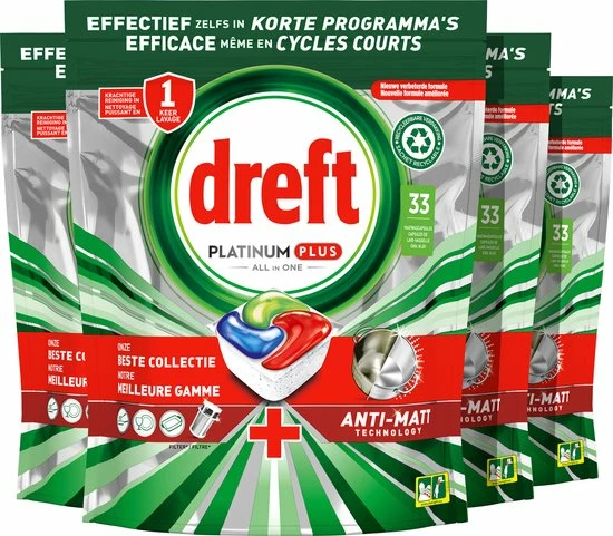 Dreft Platinum Plus All In One - Vaatwastabletten - Voordeelverpakking 4 X 33 Stuks 1 Dreft Platinum Plus All In One - Vaatwastabletten - Voordeelverpakking 4 X 33 Stuks