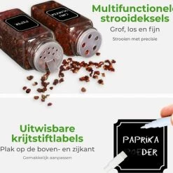 Soothe 24 Glazen Kruidenpotjes Set Met 2 Soorten Strooideksels – Kruidenstrooier – Compleet Pakket Incl Kruidenpotjes Stickers, Krijtstift En Accessoires -SolisVac Plus Shop 550x481 3