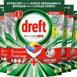 Dreft Platinum Plus All In One - Vaatwastabletten - Citroen - Voordeelverpakking 4 X 33 Stuks