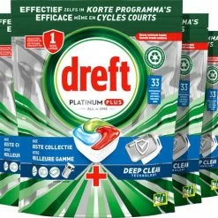 Dreft Platinum Plus All In One - Vaatwastabletten - Fresh Herbal Breeze - Voordeelverpakking 4 X 33 Stuks