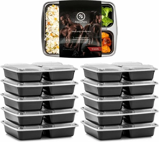 Meal Prep Bakjes - 10 Stuks - 3 Compartimenten - Lunchbox - Diepvriesbakjes - Vershoudbakjes - Plastic Bakjes Met Deksel - Magnetron Bakjes Met Deksel - Meal Prep - Vershouddoos - 1L - BPA Vrij – Fitcrafters 1 Meal Prep Bakjes - 10 Stuks - 3 Compartimenten - Lunchbox - Diepvriesbakjes - Vershoudbakjes - Plastic Bakjes Met Deksel - Magnetron Bakjes Met Deksel - Meal Prep - Vershouddoos - 1L - BPA Vrij – Fitcrafters