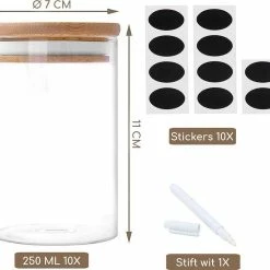 Quality Needz - Kruidenpotjes - 250 ML - Glazen Potjes Met Deksel - 10 Delige Set - BPA-vrij - Gratis Pen & Herschrijfbare Stickers -SolisVac Plus Shop 550x494 1