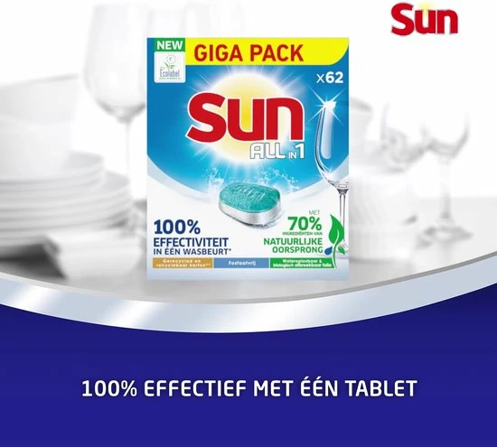 Sun All-in 1 Normaal Vaatwastabletten - 62 Tabletten - Voordeelverpakking 2 Sun All-in 1 Normaal Vaatwastabletten - 62 Tabletten - Voordeelverpakking - Afbeelding 2