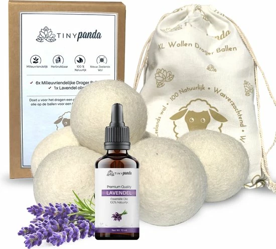Droger Ballen XL 6 Stuks Inclusief Lavendelolie – Zero Waste Dryer Balls - Duurzaam – Wasverzachter – Herbruikbare Drogerballen – Droogt De Was Sneller – Tiny Panda 1 Droger Ballen XL 6 Stuks Inclusief Lavendelolie – Zero Waste Dryer Balls - Duurzaam – Wasverzachter – Herbruikbare Drogerballen – Droogt De Was Sneller – Tiny Panda