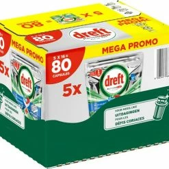Dreft Platinum Plus All In One - Vaatwastabletten - Fresh Herbal Breeze - Voordeelverpakking 5 X 16 Stuks