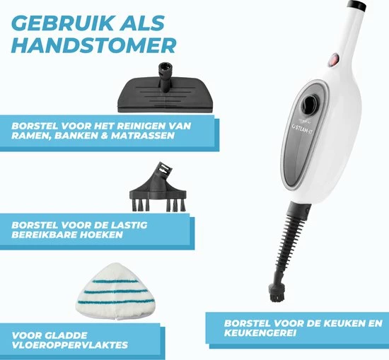 Media Evolution STEAM-IT 2 In 1 Stoomreiniger Én Handstomer - Met Opzetstukken Voor Alle Vloeren, Bank, Badkamer En Tapijt - Wit 6 Media Evolution STEAM-IT 2 In 1 Stoomreiniger Én Handstomer - Met Opzetstukken Voor Alle Vloeren, Bank, Badkamer En Tapijt - Wit - Afbeelding 6