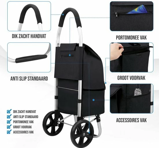 Strex Boodschappentrolley Met Wielen - Opvouwbaar - Afneembare Boodschappentas - Boodschappenwagen 4 Strex Boodschappentrolley Met Wielen - Opvouwbaar - Afneembare Boodschappentas - Boodschappenwagen - Afbeelding 4