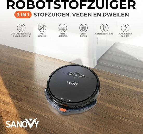 Sanovy 3 In 1 Robotstofzuiger Met Dweilfunctie - 1800 PA- Automatische Laadstation - Dweilrobot – App 7 Sanovy 3 In 1 Robotstofzuiger Met Dweilfunctie - 1800 PA- Automatische Laadstation - Dweilrobot – App - Afbeelding 7