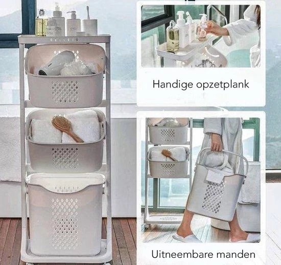 Sens Design Wassorteerder – Wasmand Met 3 Vakken - Op Wieltjes 5 Sens Design Wassorteerder – Wasmand Met 3 Vakken - Op Wieltjes - Afbeelding 5