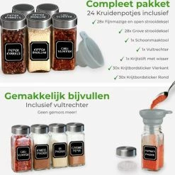 Soothe 24 Glazen Kruidenpotjes Set Met 2 Soorten Strooideksels – Kruidenstrooier – Compleet Pakket Incl Kruidenpotjes Stickers, Krijtstift En Accessoires -SolisVac Plus Shop 550x519 5