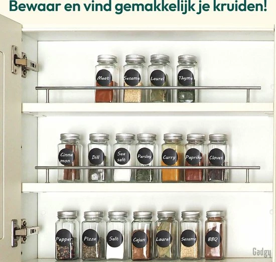 Gadgy 24 Glazen Kruidenpotjes Set Met Deksel En Strooideksel - Kruidenstrooier - Incl. Labels Krijtstift Trechter En Borstel 3 Gadgy 24 Glazen Kruidenpotjes Set Met Deksel En Strooideksel - Kruidenstrooier - Incl. Labels Krijtstift Trechter En Borstel - Afbeelding 3
