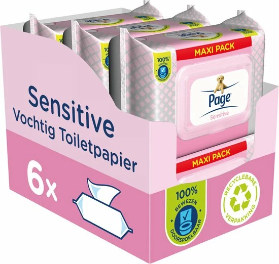 Page Vochtig Toiletpapier - 6 X 74 Stuks - Sensitive Maxi Vochtig Wc Papier - Voordeelverpakking 3 Page Vochtig Toiletpapier - 6 X 74 Stuks - Sensitive Maxi Vochtig Wc Papier - Voordeelverpakking - Afbeelding 3