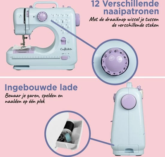 Crafts & Co. Crafts & Co Naaimachine - Ideaal Voor Beginners - 12 Ingebouwde Steken 5 Crafts & Co. Crafts & Co Naaimachine - Ideaal Voor Beginners - 12 Ingebouwde Steken - Afbeelding 5