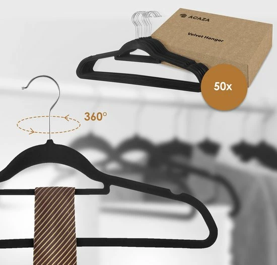 ACAZA - 50 Anti-slip Kleerhangers - Ultra-dunne Kledinghangers Met Fluweel - Kapstokken - Zwart 7 ACAZA - 50 Anti-slip Kleerhangers - Ultra-dunne Kledinghangers Met Fluweel - Kapstokken - Zwart - Afbeelding 7